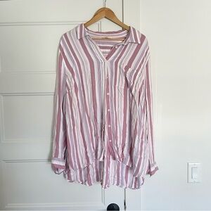Terra & Sky Womens Top Plus Size 2X 20W-22W Pockets Striped Button Up Pink